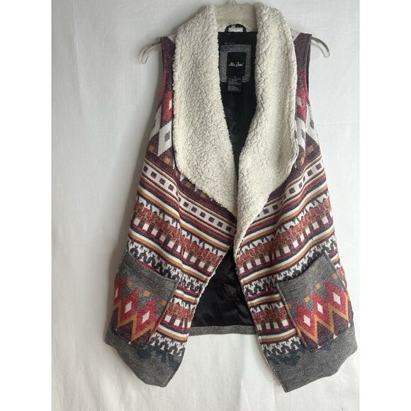 Me Jane Aztec Navajo Print Vest Womens Tag M Wool Blend Faux Fur Southwestern - Picture 9 of 16